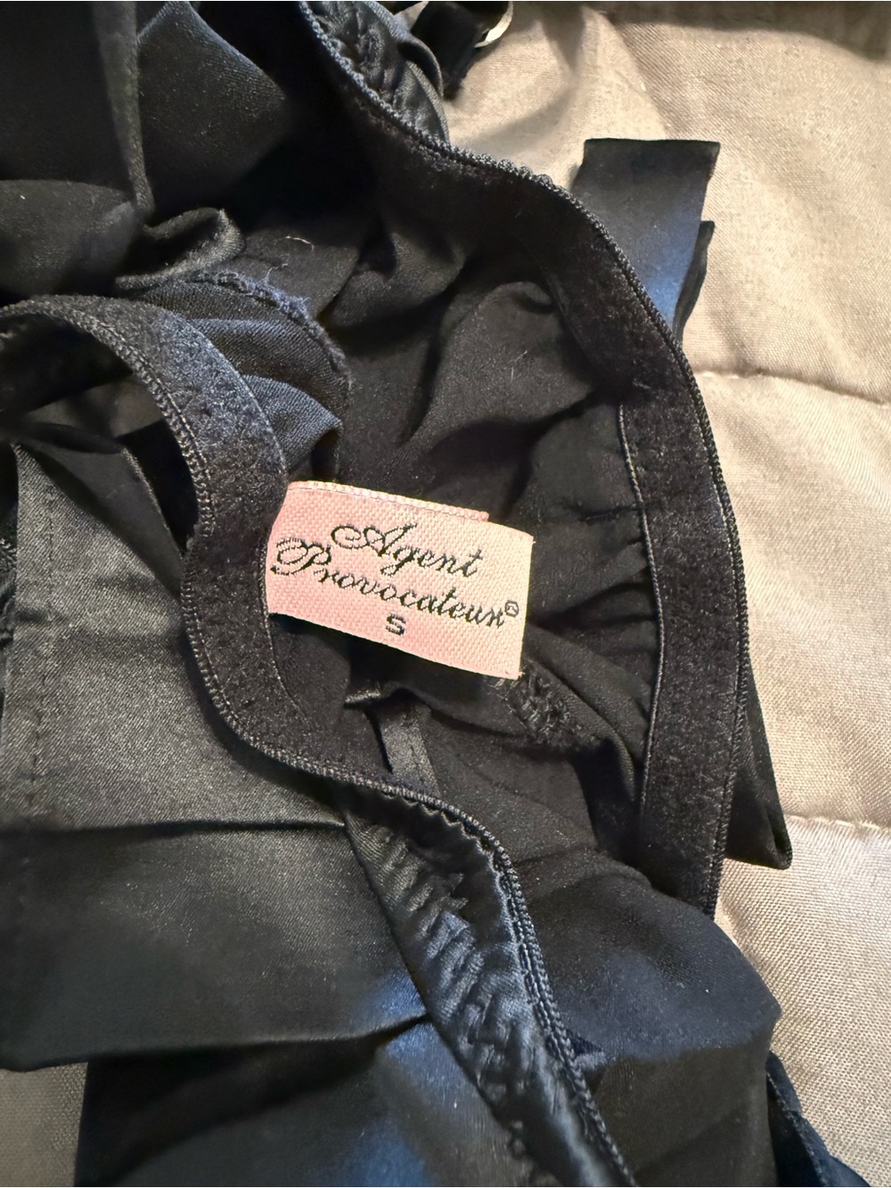 Agent Provocateur Black Ruffle Satin Bra & Thong Set - Picture 3 of 4